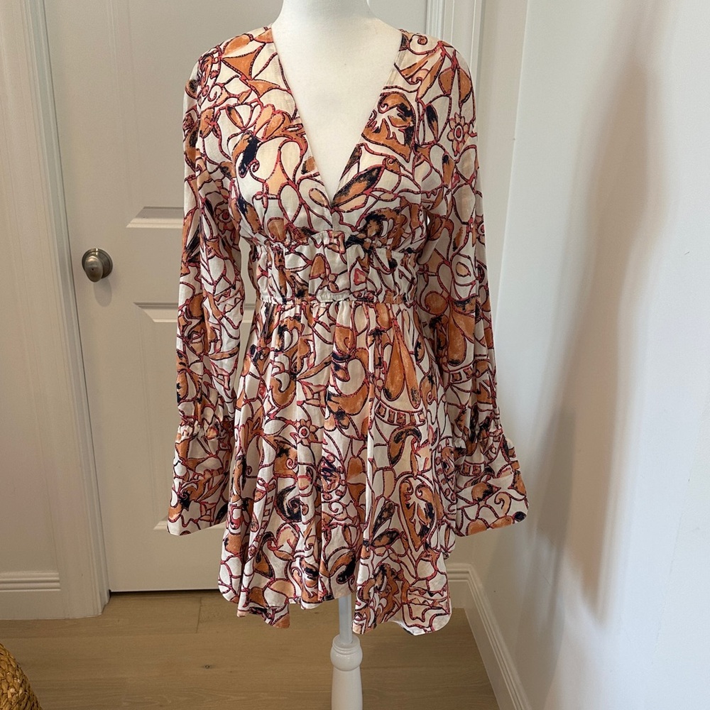 A.L.C. Women's Long Sleeve Dress in Orange and Cream